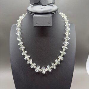 Vintage Clear Crystal Beaded Graduated Necklace Silver Tone Clasp 16"